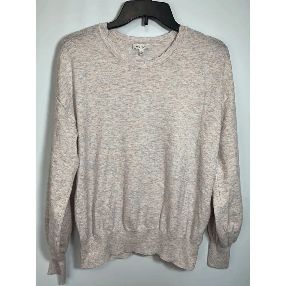 80's Style Ella Moss Maggie Scalloped Neck Balloon Sleeve Watercolor Sweater